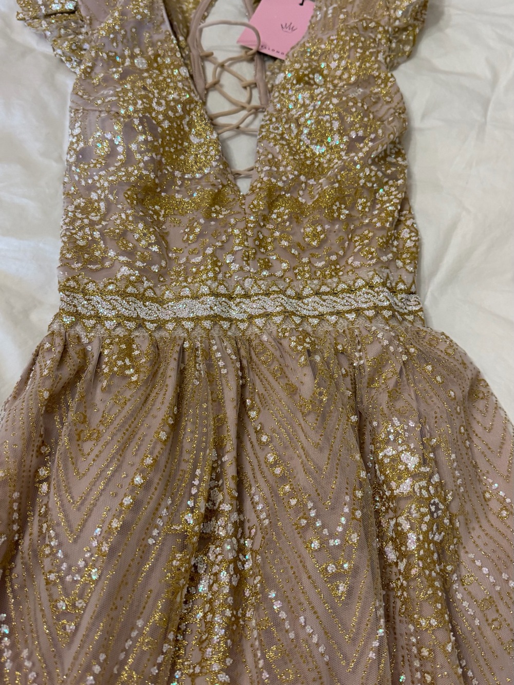 Hello Molly Blush Champagne Lace Up Maxi Gown - Picture 11 of 14